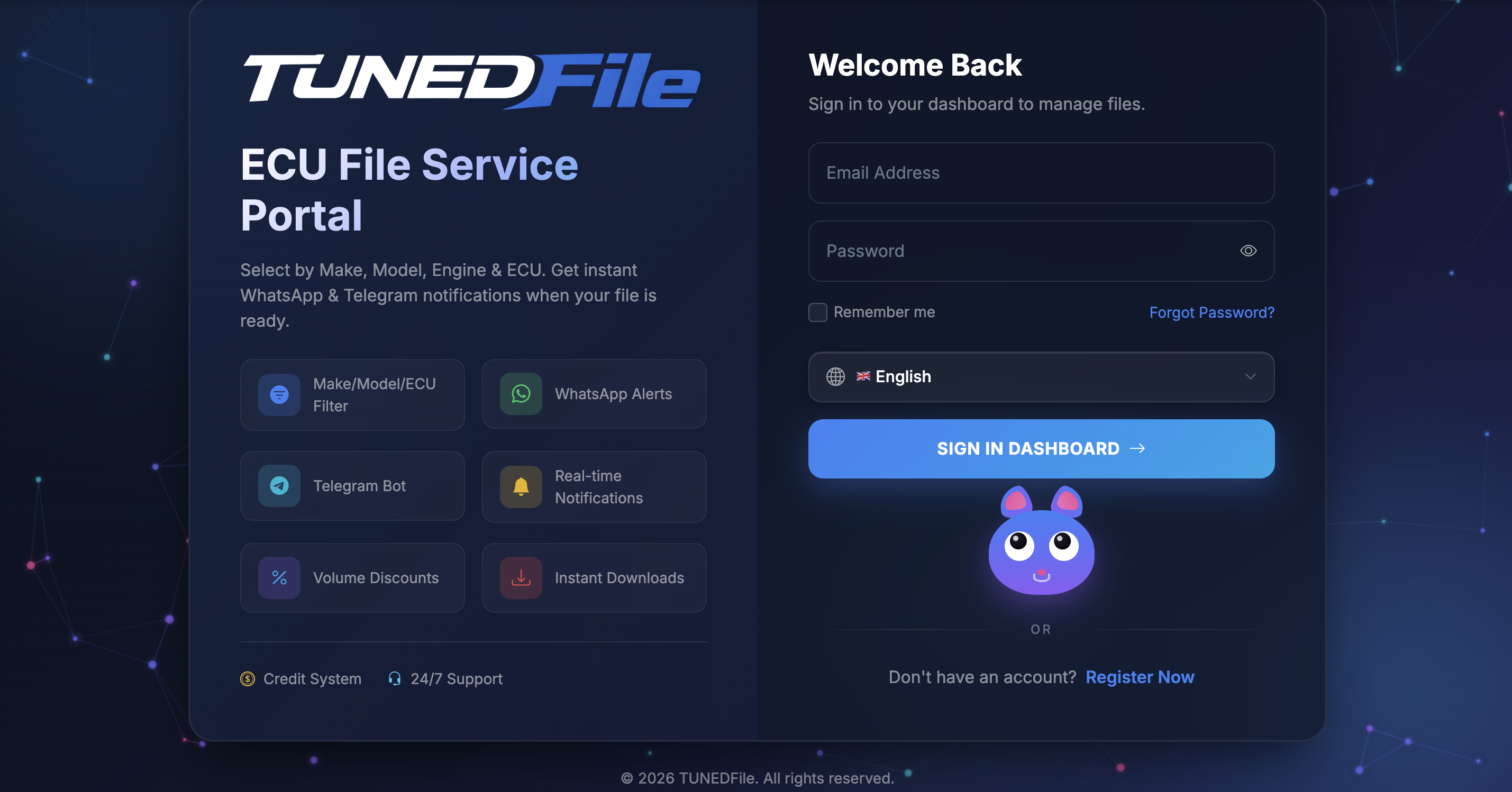 TunedFile panel login